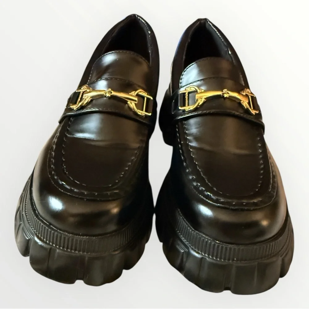 ASOS Black Loafers with Gold Buckle - Picture 4 of 9